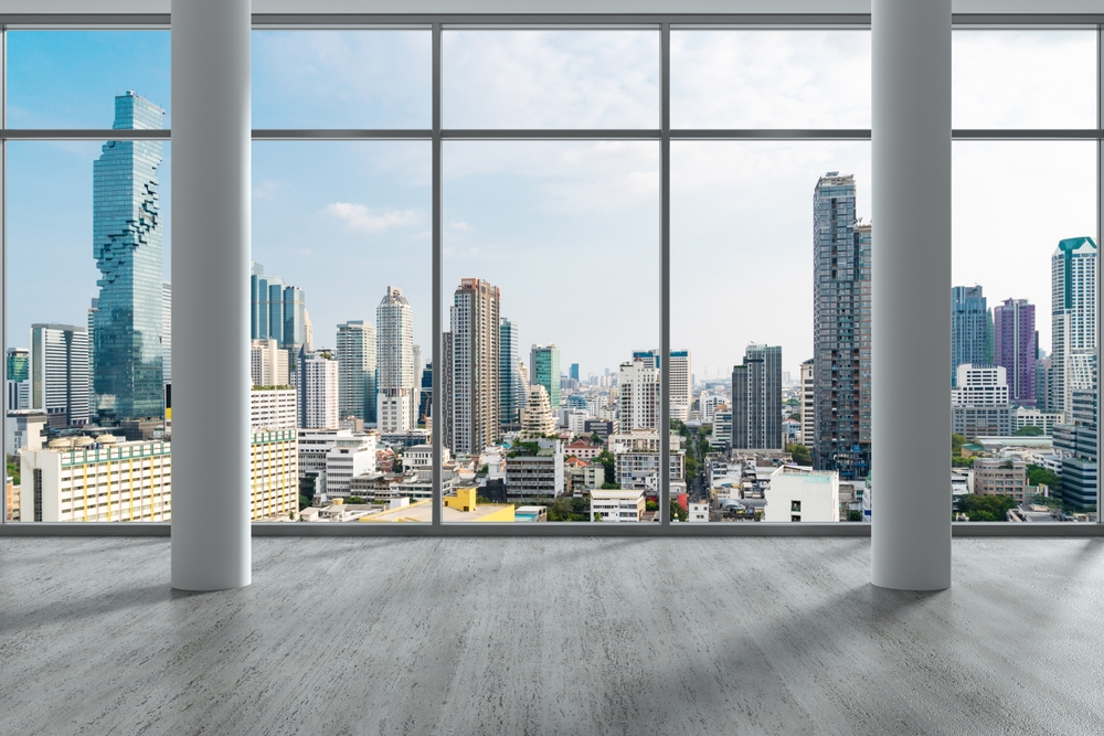 Empty,Room,Interior,Skyscrapers,View,Bangkok.,Downtown,City,Skyline,Buildings